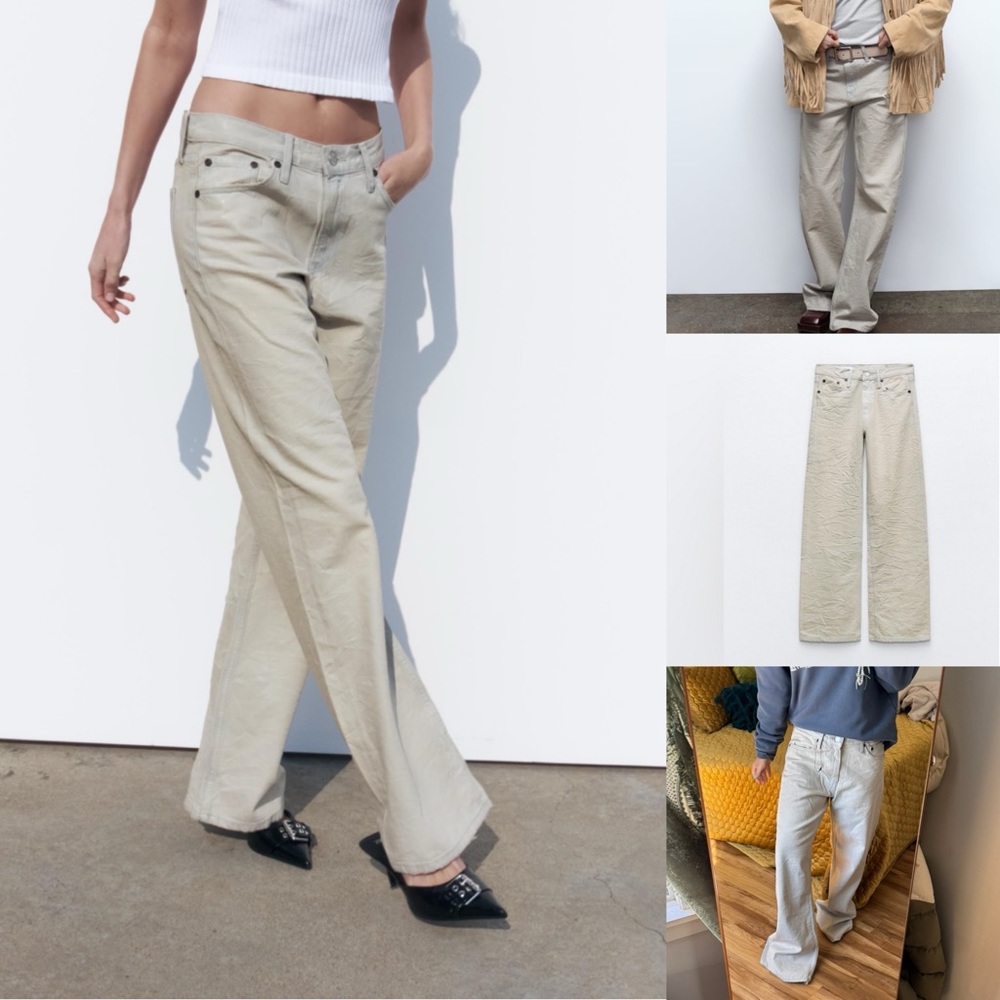 New Zara mid coated wrinkle effect coated slung jeans 6